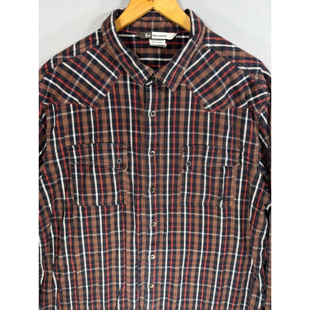 Banded Mens 2XL Shirt Maroon Plaid Heavy Flannel 100% Cotton Long Sleeve Western